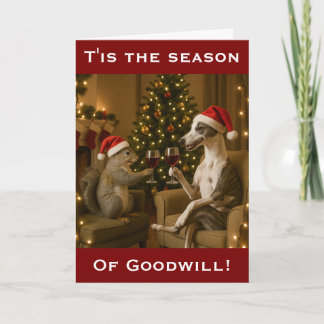 Whippet and Squirrel Christmas greetings card Kaart