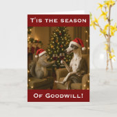 Whippet and Squirrel Christmas greetings card Kaart (Gele Bloem)