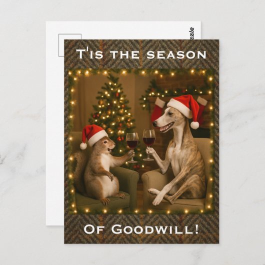 Whippet and Squirrel Christmas greetings postcard Briefkaart (Voorkant / Achterkant)