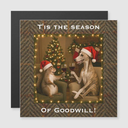 Whippet and Squirrel Christmas magnetic card (Voorkant / Achterkant)