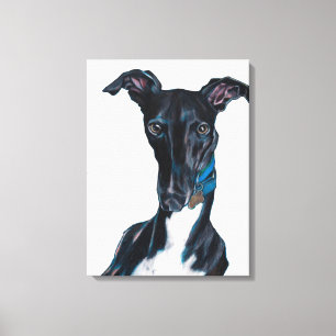 Whippet Art Original Color Pencil Tekening zwart Canvas Afdruk