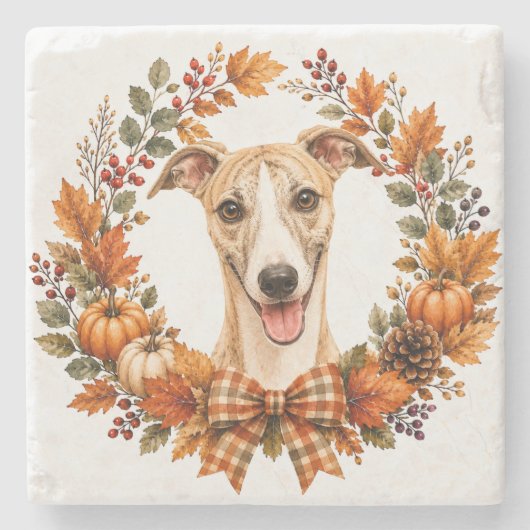 Whippet Autumn Wreath Onderzetter (Voorkant)