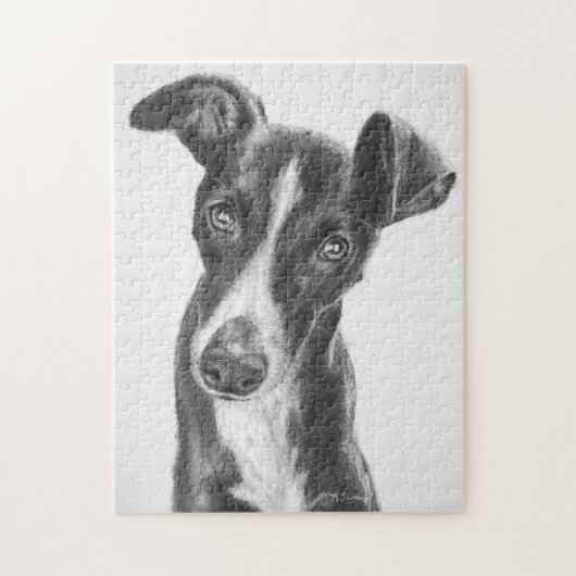 Whippet Black met White Blaze Legpuzzel (Verticaal)
