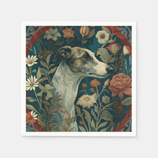 Whippet Brindle and White William Morris Style Servet