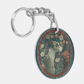Whippet Brindle en Witte William Morris Bloem Sleutelhanger (Voorkant Links)