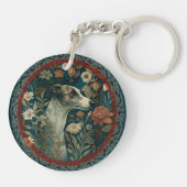 Whippet Brindle en Witte William Morris Bloem Sleutelhanger (Achterkant)