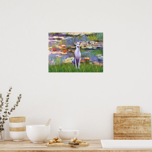 Whippet (bruin-wit) - Lilies 2 Poster (Keuken)