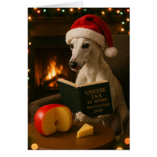 Whippet 'Cheese Tax' kerstkaart wit / crème