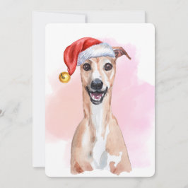 Whippet Christmas Card – Whippet Wearing Santa Hat Kaart