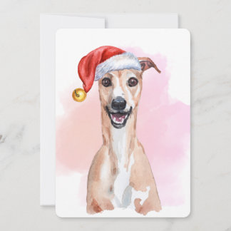 Whippet Christmas Card – Whippet Wearing Santa Hat Kaart