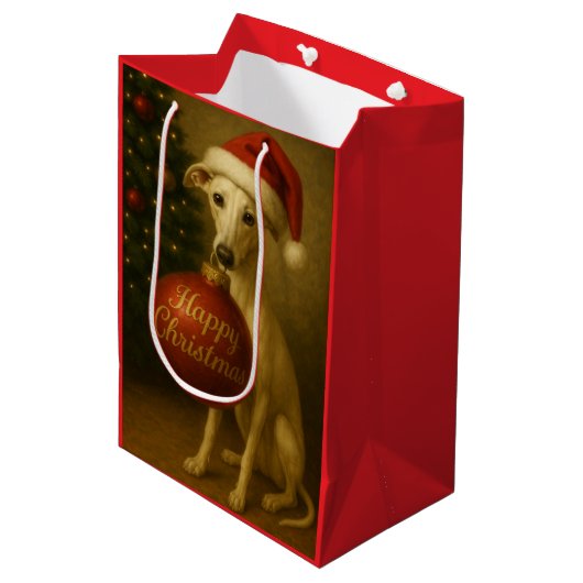 Whippet Christmas gift bag  Medium Cadeauzakje (Voorkant Gekanteld)