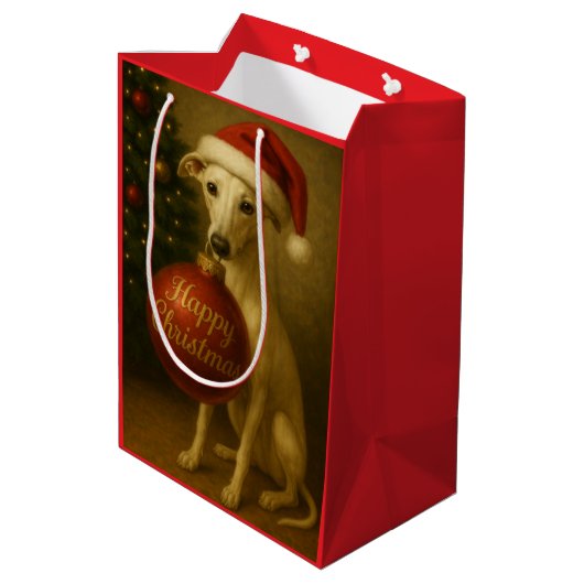 Whippet Christmas gift bag  Medium Cadeauzakje (Achterkant Gekanteld)