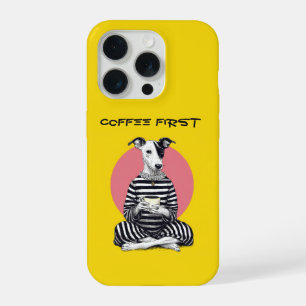 Whippet Coffee Time – Eigenzinnige Vintage Hond iPhone 15 Pro Case