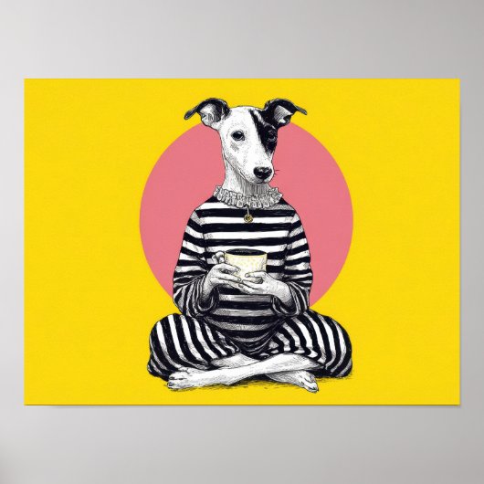 Whippet Coffee Time – Excentrieke Vintage Hond Poster (Voorkant)