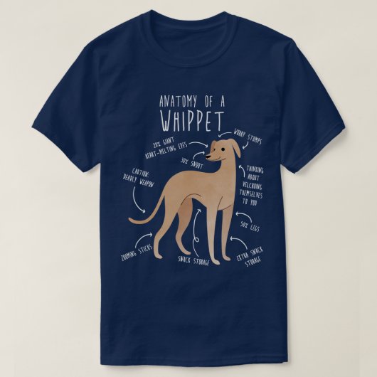 Whippet Dog Anatomie 1 T-shirt (Design voorkant)