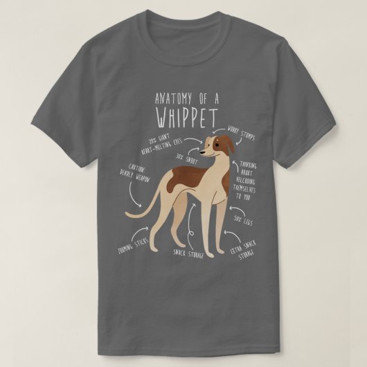 Whippet Dog Anatomy T-shirt (Design voorkant)