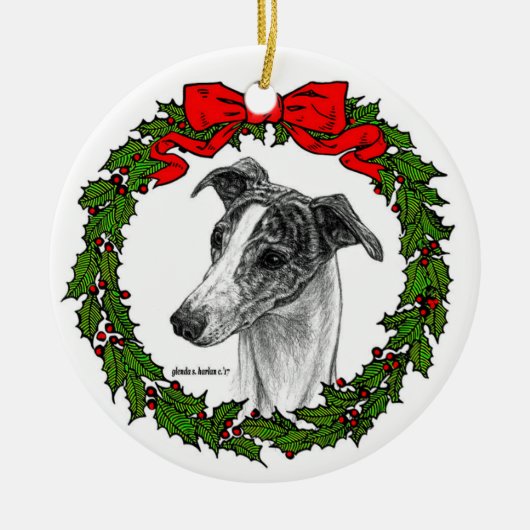 Whippet Dog Art van Glenda S. Harlan Keramisch Ornament (Voorkant)