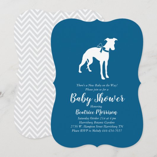 Whippet Dog Baby shower Boy Blue Kaart (Voorkant / Achterkant)