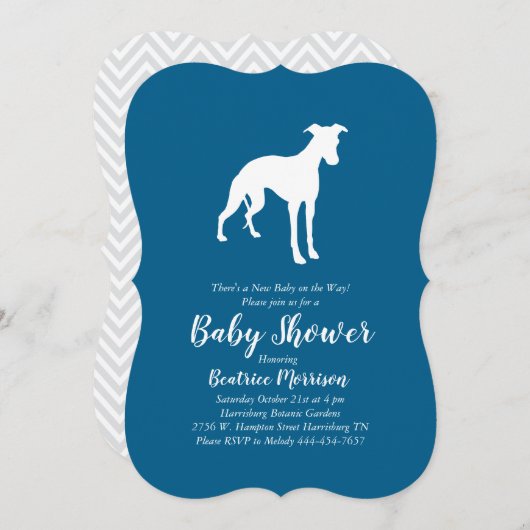 Whippet Dog Baby shower Boy Blue Kaart (Voorkant / Achterkant)