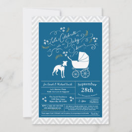 Whippet Dog Baby shower Boy Blue Kaart