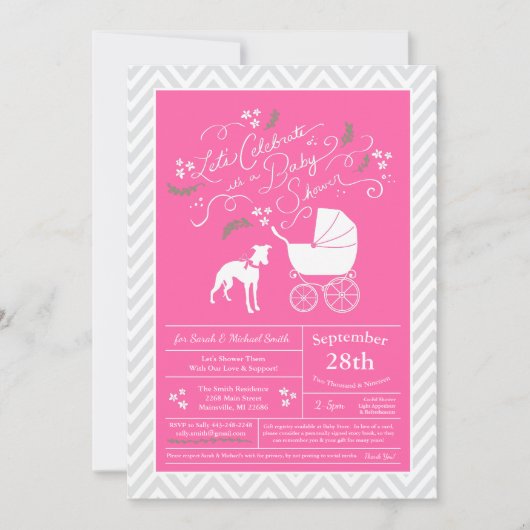 Whippet Dog Baby shower Girl Pink Kaart (Voorkant)