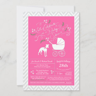 Whippet Dog Baby shower Girl Pink Kaart