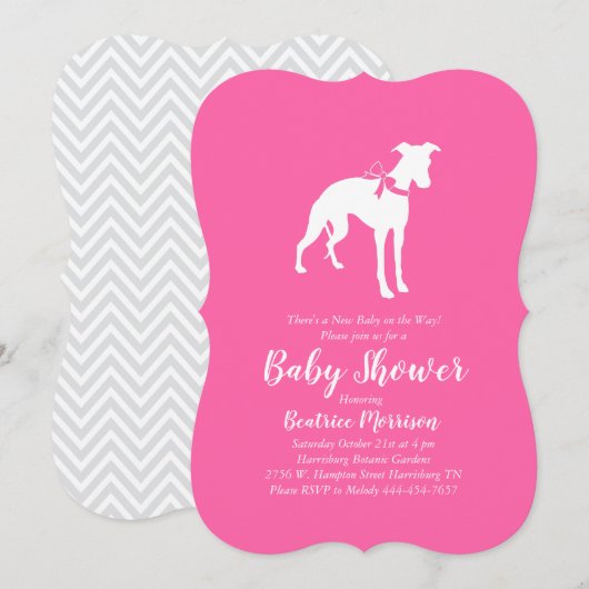 Whippet Dog Baby shower Girl Pink Kaart (Voorkant / Achterkant)