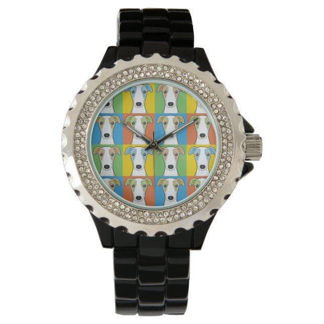 Whippet Dog Cartoon Pop-Art Horloge (Voorkant)