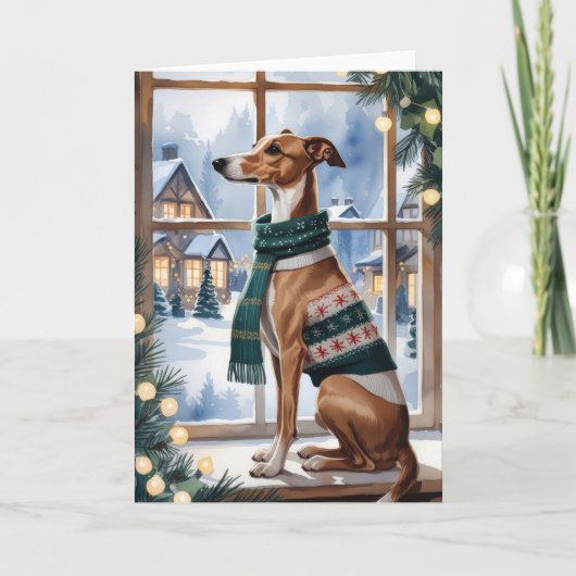 Whippet Dog Christmas Wenskaart Kaart (Voorkant)
