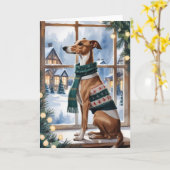 Whippet Dog Christmas Wenskaart Kaart (Gele Bloem)