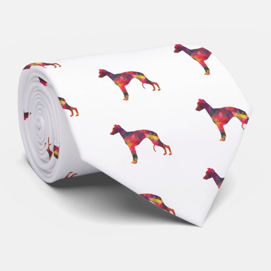 Whippet Dog Geometric Pattern Silhouette Multi Stropdas (Opgerold)
