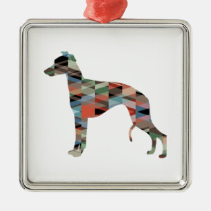 Whippet Dog Geometric Pattern Silhouette Pset Metalen Ornament