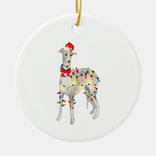Whippet Dog Kerstmis Licht Pasen Mam Pap Gifts Keramisch Ornament (Voorkant)
