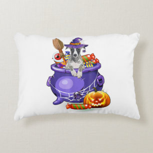 Whippet Dog met heks pet Snoep Pumpkin Halloween Accent Kussen