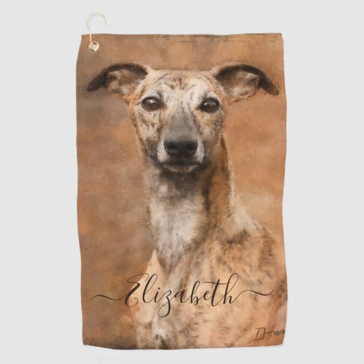 Whippet Dog Naam toevoegen Golfhanddoek (Voorkant)
