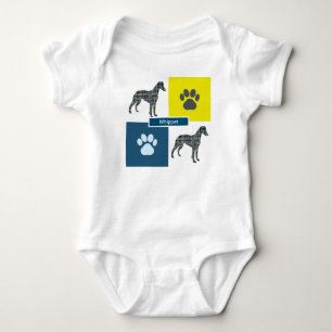 Whippet Dog & Paw Y&B Grid Romper