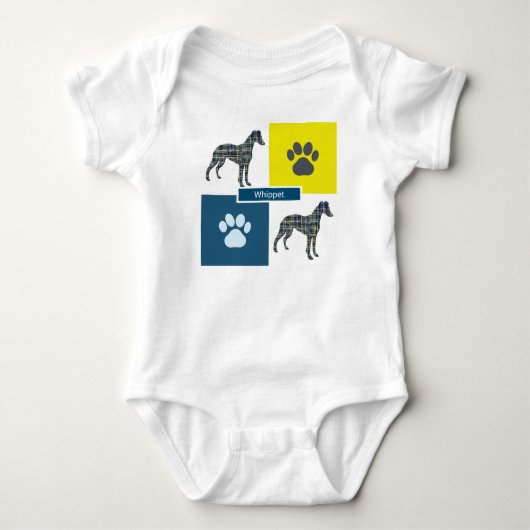 Whippet Dog & Paw Y&B Grid Romper (Voorkant)