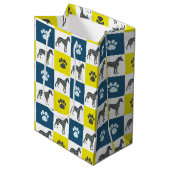 Whippet Dog & Paw Yellow & Blue Grid Medium Cadeauzakje (Voorkant Gekanteld)