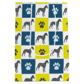 Whippet Dog & Paw Yellow & Blue Grid Medium Cadeauzakje (Achterkant)