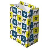 Whippet Dog & Paw Yellow & Blue Grid Medium Cadeauzakje (Achterkant Gekanteld)