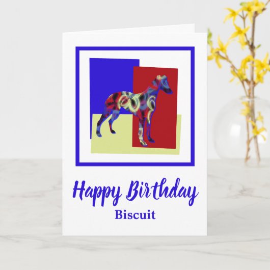 Whippet Dog Red Blue Yellow Birthday Kaart (Gele Bloem)