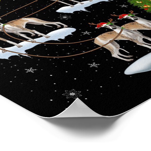 Whippet Dog Santa Sleigh Flying Funny Magical Chri Poster (Hoek)