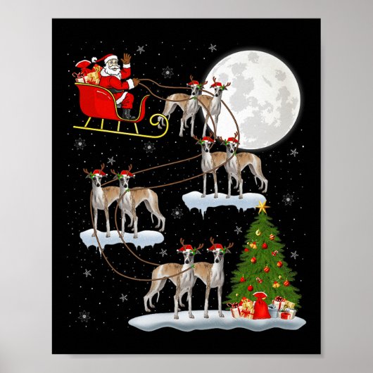Whippet Dog Santa Sleigh Flying Funny Magical Chri Poster (Voorkant)