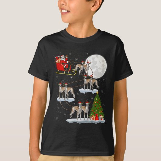 Whippet Dog Santa Sleigh Flying Funny Magical Chri T-shirt (Voorkant)