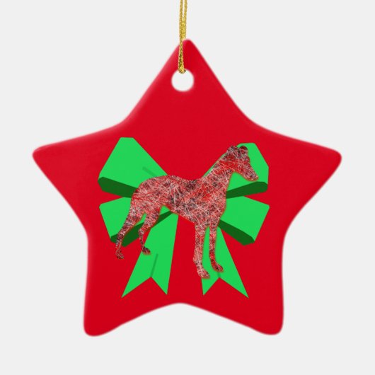 Whippet Dog Silhouette Green Bow Kerstmis Keramisch Ornament (Voorkant)