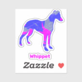 Whippet Dog Silhouette Hot Pink & Blue Sticker (Vel)