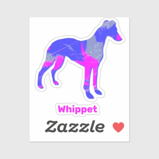 Whippet Dog Silhouette Hot Pink & Blue Sticker (Vel)