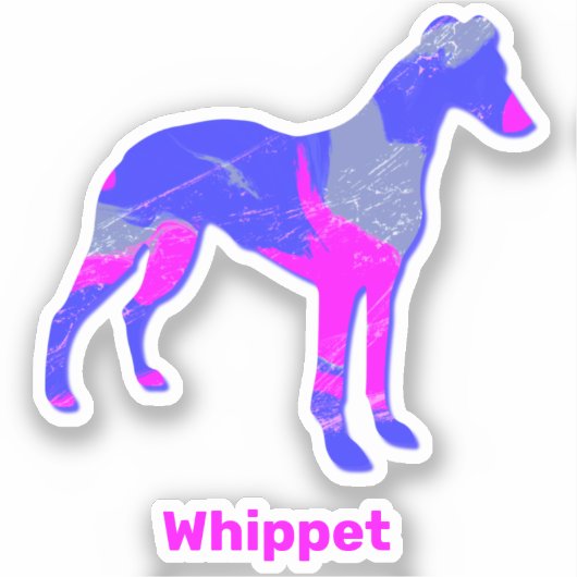 Whippet Dog Silhouette Hot Pink & Blue Sticker (Voorkant)