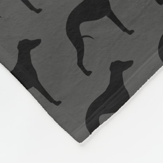 Whippet Dog Silhouettes Pattern Grey and Black Fleece Deken (Hoek)