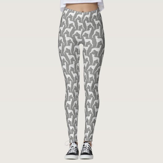 Whippet Dog Silhouettes Pattern Grey and White Leggings (Voorkant)
